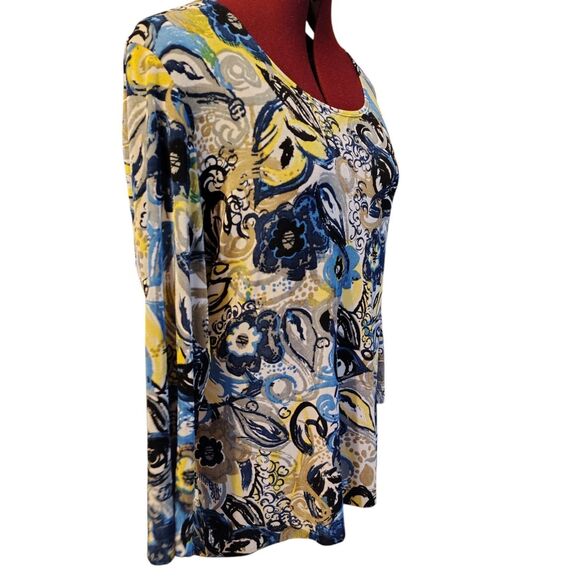 Chico's Travelers Multicolor Floral Stretch Knit 3/4 Sleeve Blouse Size L ...... - Picture 4 of 6